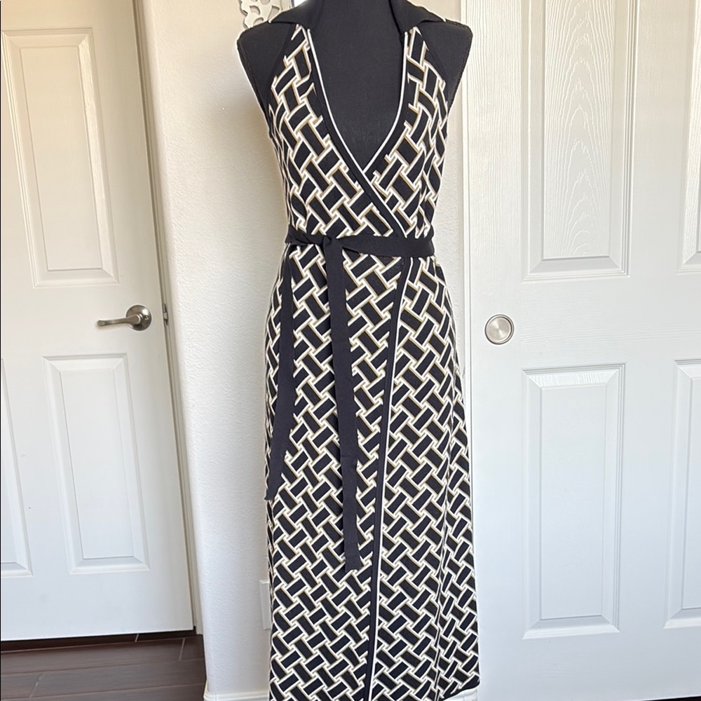 DVF x Target Geometric Patterned Black and White Wrap Dress